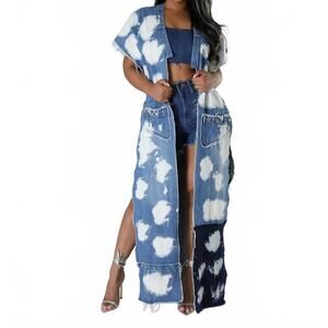 NEW ATHINA chained washed long vest in denim